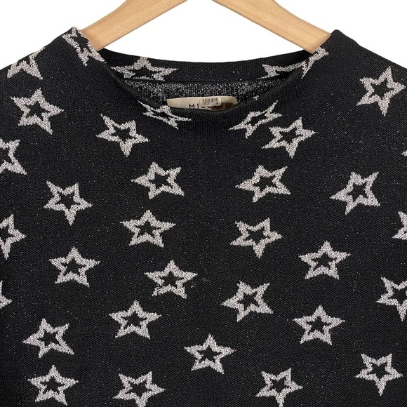 Milly Sweater XS Wool Knit Mock Neck Metallic Shooting Stars Print Celestial - Picture 4 of 7